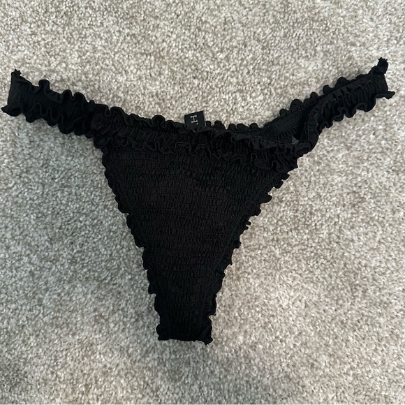 Indah Black Ruched Bikini Bottom with Ruffles - Size Medium - Picture 2 of 5